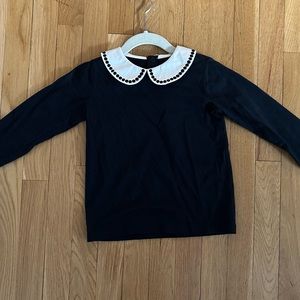 Jacadi Navy and White Long Sleeve Tee with Peter Pan Collar